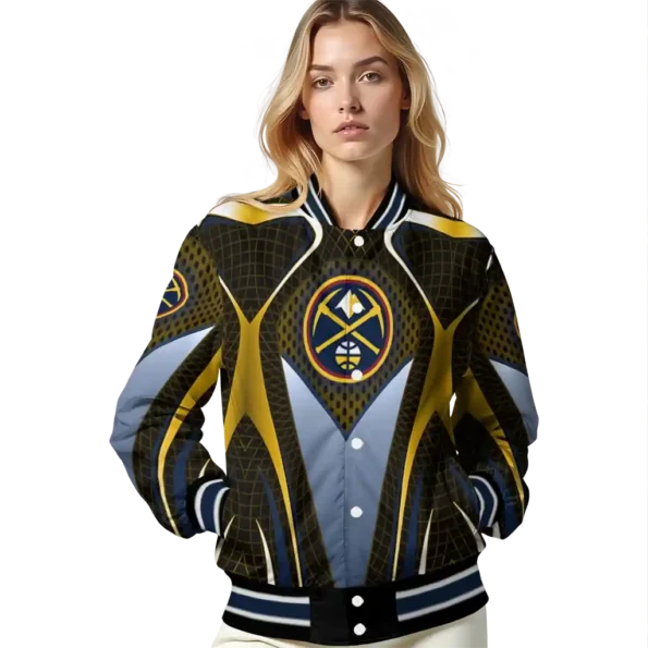 customized denver nuggets mesh chest black varsity jacket latest model.webp