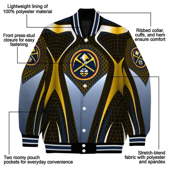 customized denver nuggets mesh chest black varsity jacket new arrival.webp