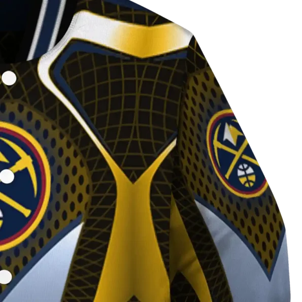 customized denver nuggets mesh chest black varsity jacket premium grade.webp