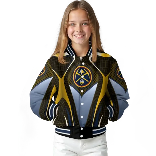 customized denver nuggets mesh chest black varsity jacket top rated.webp