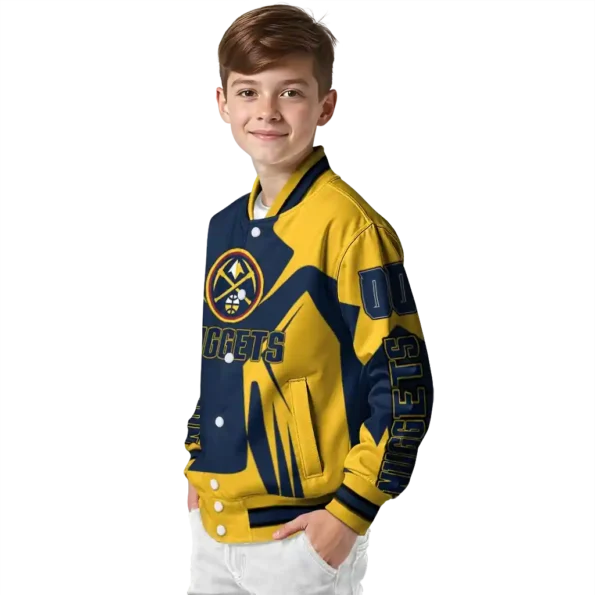 customized denver nuggets spider mark blue varsity jacket trendy.webp