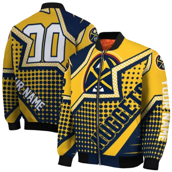 customized denver nuggets star burst blue bomber jacket fashion forward