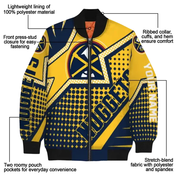 customized denver nuggets star burst blue bomber jacket new arrival
