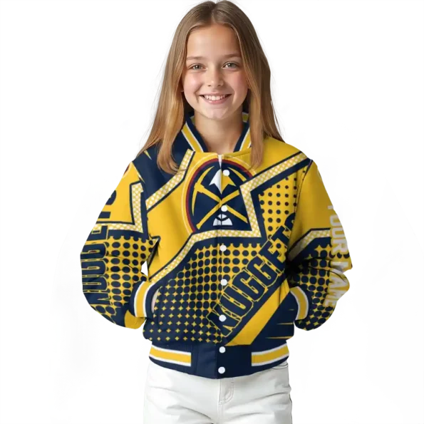 customized denver nuggets star burst blue varsity jacket top rated.webp