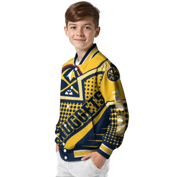 customized denver nuggets star burst blue varsity jacket trendy.webp