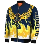 customized denver nuggets winged blaze blue white bomber jacket best selling