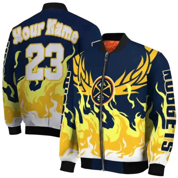 customized denver nuggets winged blaze blue white bomber jacket fashion forward