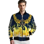 customized denver nuggets winged blaze blue white bomber jacket best selling