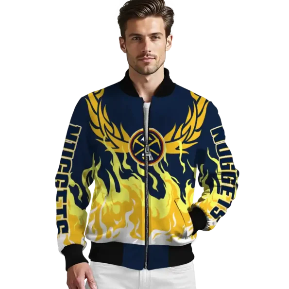 customized denver nuggets winged blaze blue white bomber jacket high quality