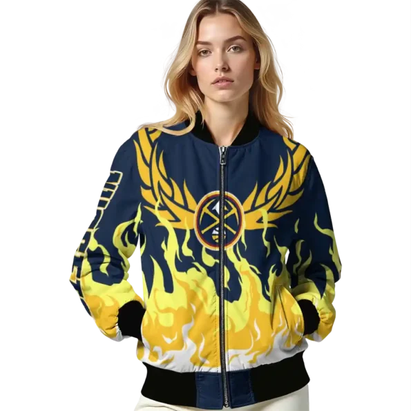customized denver nuggets winged blaze blue white bomber jacket latest model