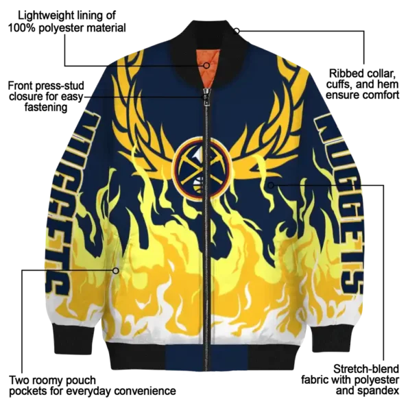customized denver nuggets winged blaze blue white bomber jacket new arrival