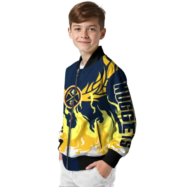 customized denver nuggets winged blaze blue white bomber jacket trendy