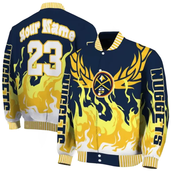 customized denver nuggets winged blaze blue white varsity jacket fashion forward.webp