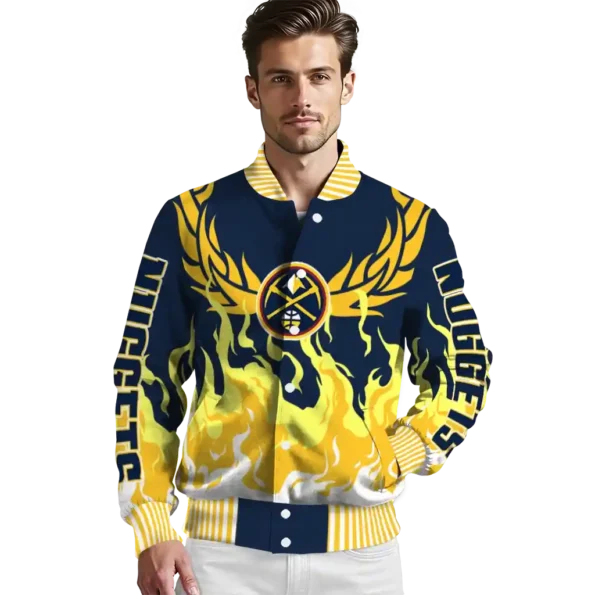 customized denver nuggets winged blaze blue white varsity jacket high quality.webp