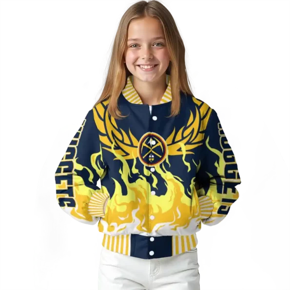 customized denver nuggets winged blaze blue white varsity jacket top rated.webp