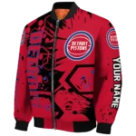 customized detroit pistons hexagon cluster red black bomber jacket best selling