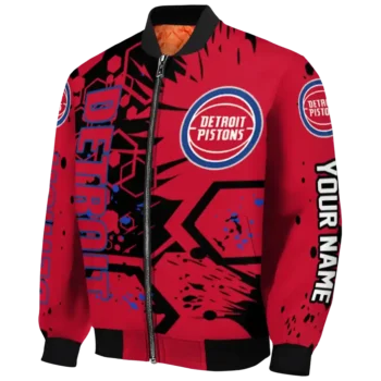 customized detroit pistons hexagon cluster red black bomber jacket best selling