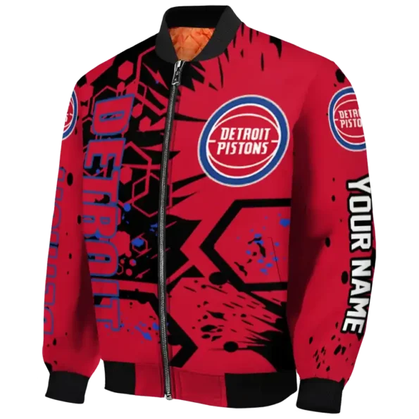customized detroit pistons hexagon cluster red black bomber jacket best selling