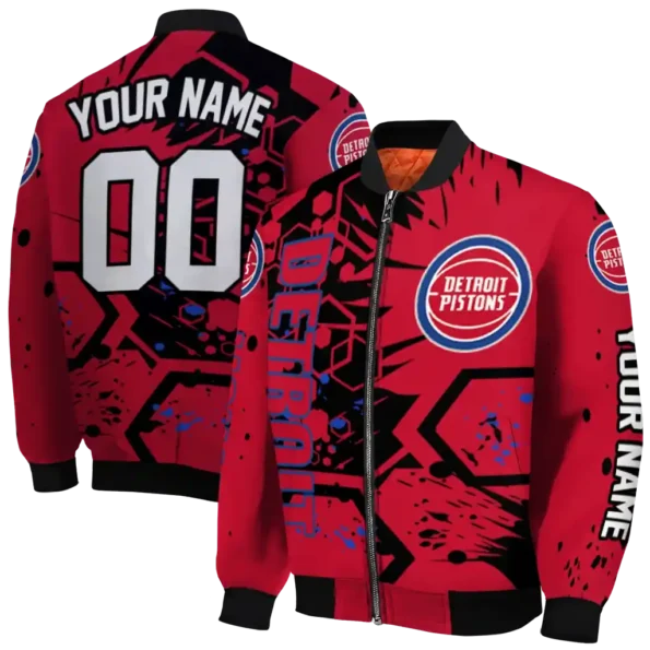 customized detroit pistons hexagon cluster red black bomber jacket fashion forward