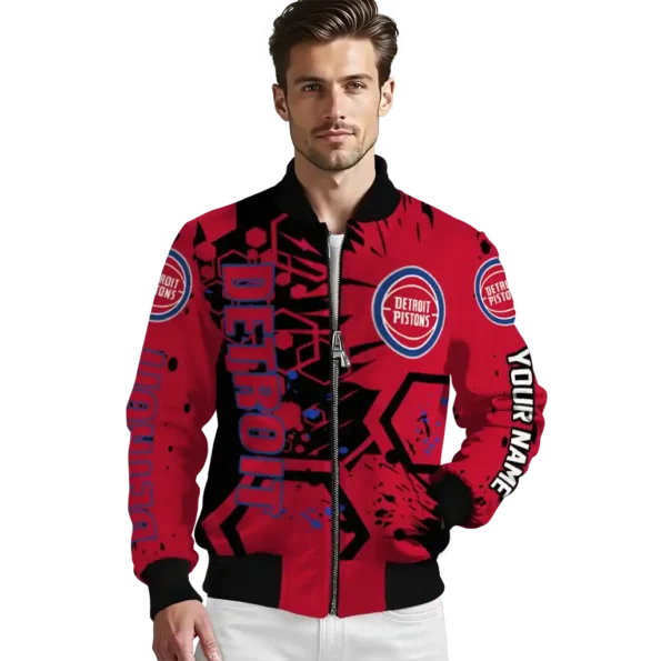 customized detroit pistons hexagon cluster red black bomber jacket high quality