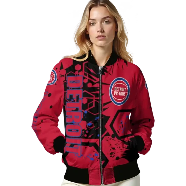 customized detroit pistons hexagon cluster red black bomber jacket latest model