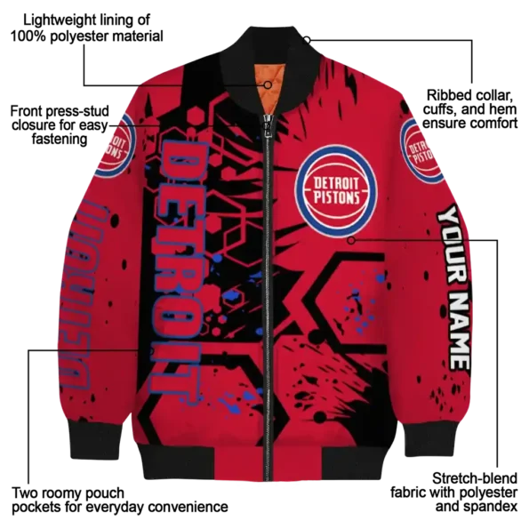 customized detroit pistons hexagon cluster red black bomber jacket new arrival