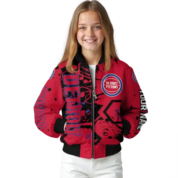 customized detroit pistons hexagon cluster red black bomber jacket top rated