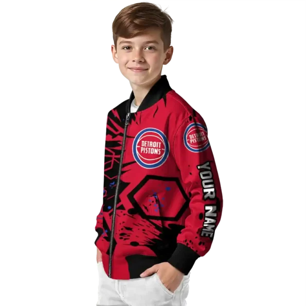 customized detroit pistons hexagon cluster red black bomber jacket trendy