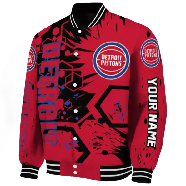 customized detroit pistons hexagon cluster red black varsity jacket best selling.webp