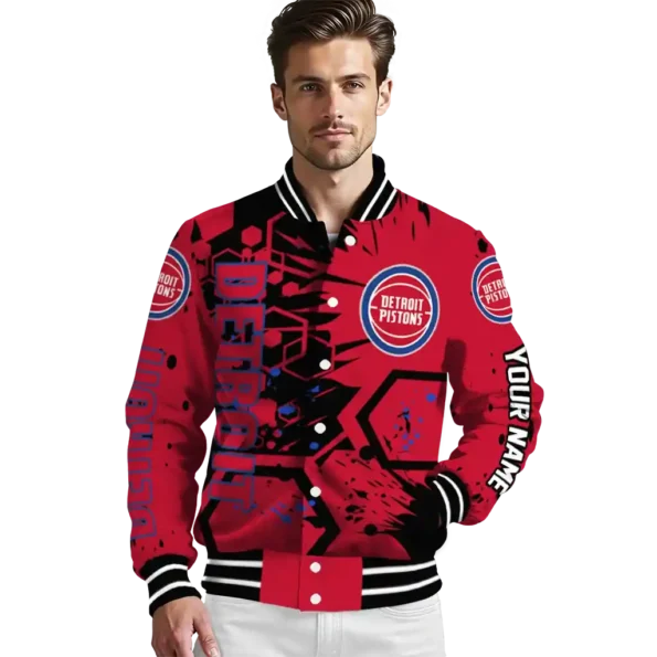 customized detroit pistons hexagon cluster red black varsity jacket high quality.webp