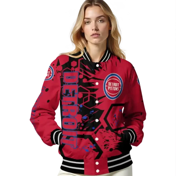 customized detroit pistons hexagon cluster red black varsity jacket latest model.webp