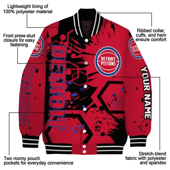 customized detroit pistons hexagon cluster red black varsity jacket new arrival.webp