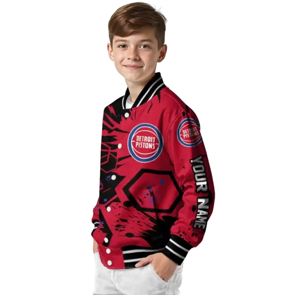 customized detroit pistons hexagon cluster red black varsity jacket trendy.webp