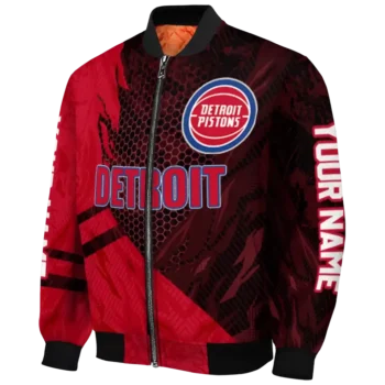 customized detroit pistons hexagon mesh red black bomber jacket best selling