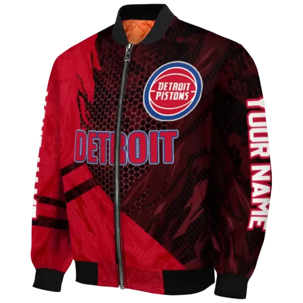 customized detroit pistons hexagon mesh red black bomber jacket best selling