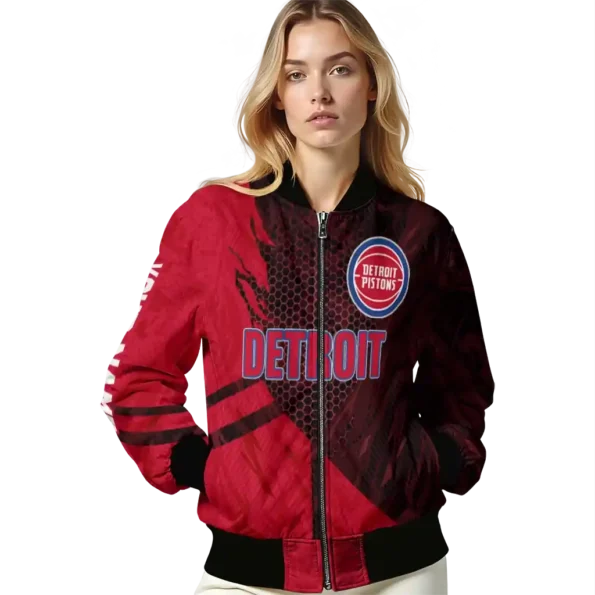 customized detroit pistons hexagon mesh red black bomber jacket latest model