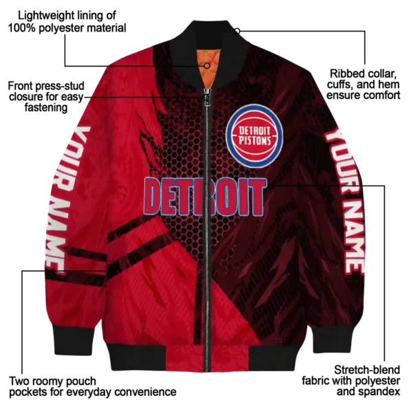 customized detroit pistons hexagon mesh red black bomber jacket new arrival