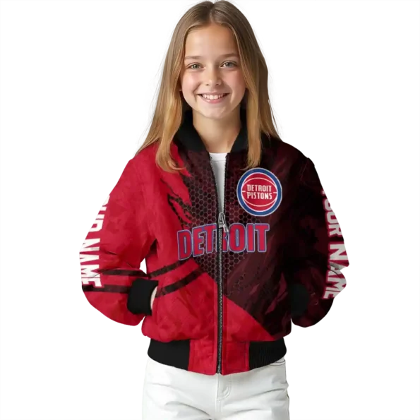 customized detroit pistons hexagon mesh red black bomber jacket top rated