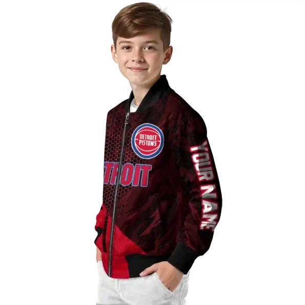 customized detroit pistons hexagon mesh red black bomber jacket trendy
