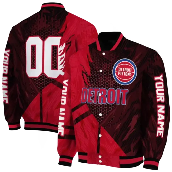 customized detroit pistons hexagon mesh red black varsity jacket fashion forward.webp
