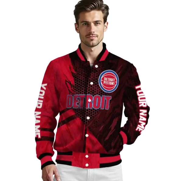 customized detroit pistons hexagon mesh red black varsity jacket high quality.webp