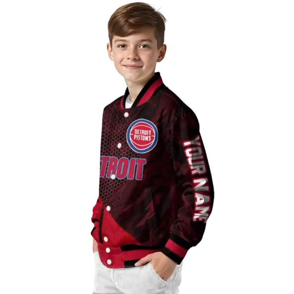 customized detroit pistons hexagon mesh red black varsity jacket trendy.webp