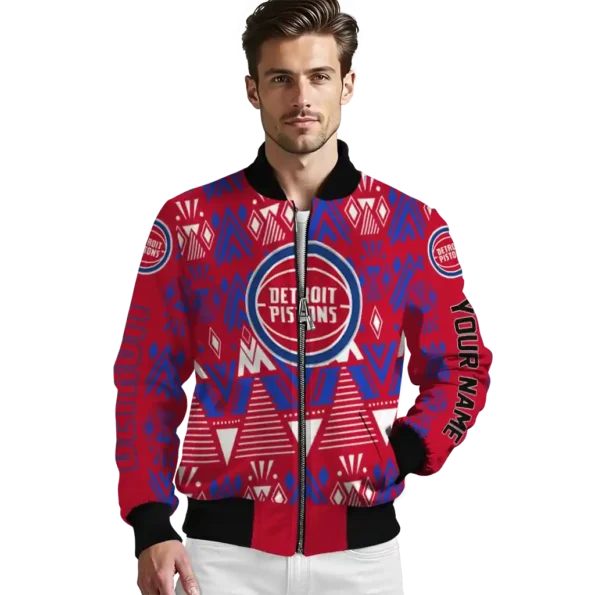 customized detroit pistons pyramid shapes red bomber jacket high quality