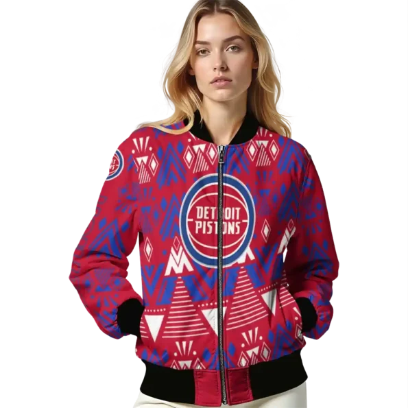 customized detroit pistons pyramid shapes red bomber jacket latest model