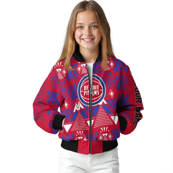 customized detroit pistons pyramid shapes red bomber jacket top rated
