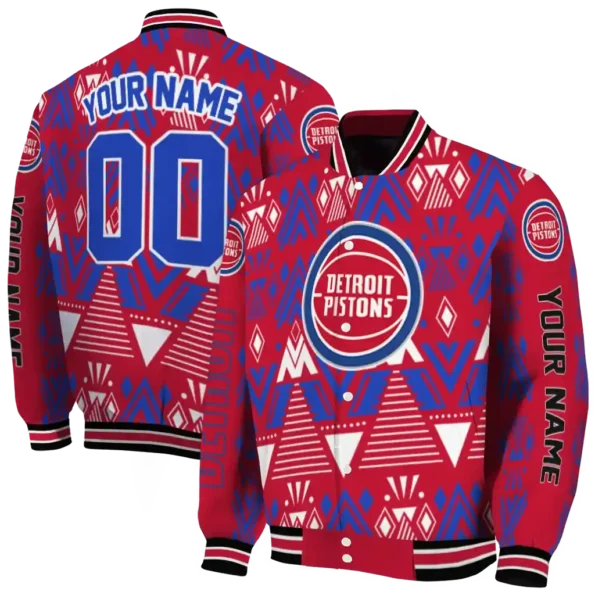 customized detroit pistons pyramid shapes red varsity jacket fashion forward.webp