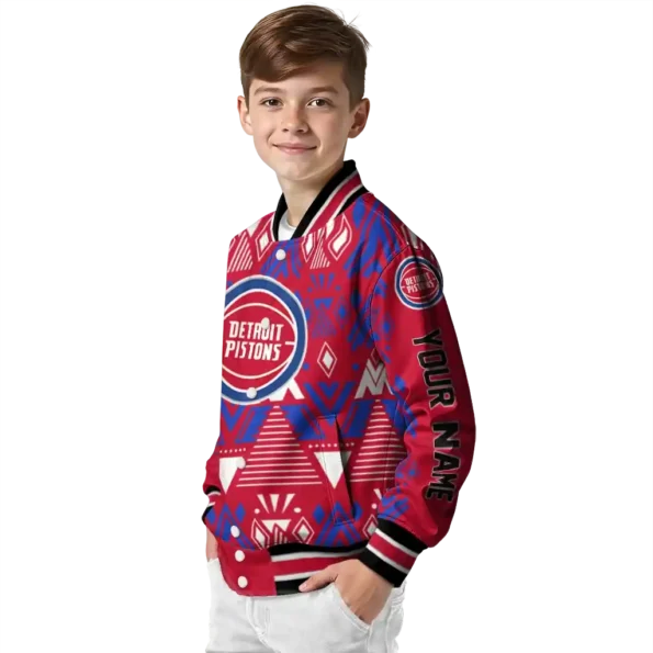 customized detroit pistons pyramid shapes red varsity jacket trendy.webp