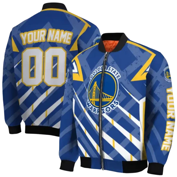 customized golden state warriors chevron angles blue bomber jacket fashion forward