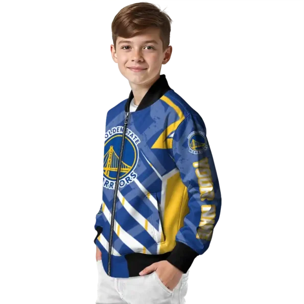 customized golden state warriors chevron angles blue bomber jacket trendy