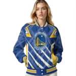 customized golden state warriors chevron angles blue varsity jacket best selling.webp